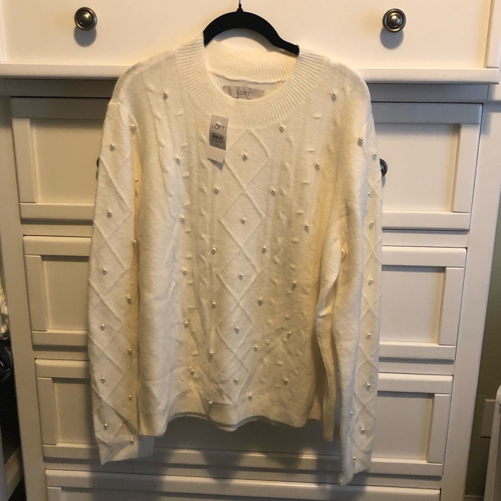Loft Pearlized Cable Sweater XL NWT